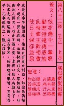 关帝灵签 第82签：上吉 陶母截发留宾