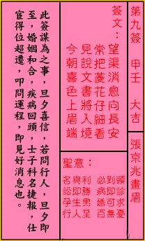 关帝灵签 第9签：大吉 张京兆画眉